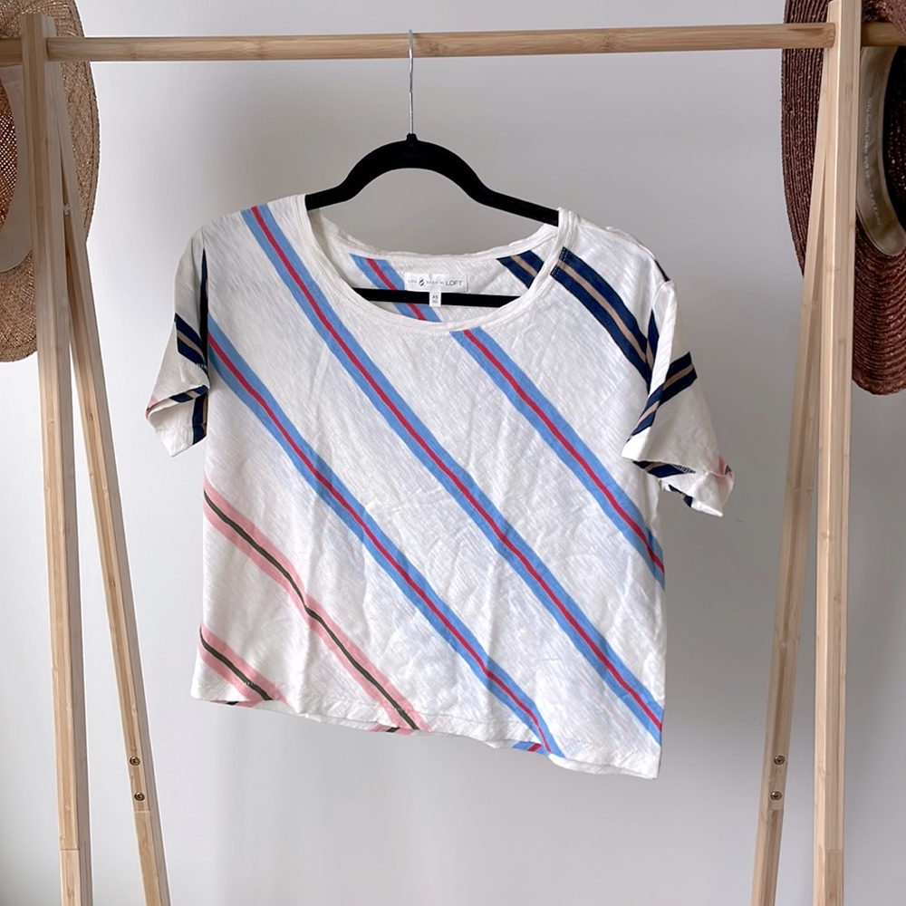 *SOLD* Lou & Grey by Loft bias striped cropped T, size XS, never worn!